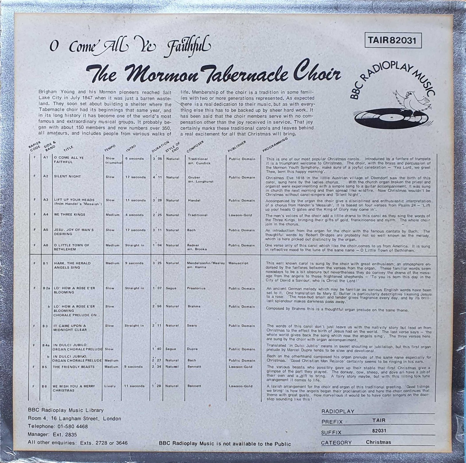 Back cover of TAIR 82031